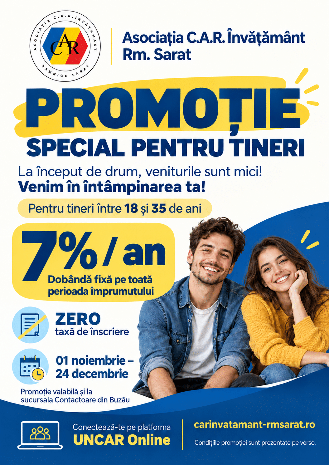 Promoție Special pentru Tineri - Asociația C.A.R. Învățământ Rm. Sărat